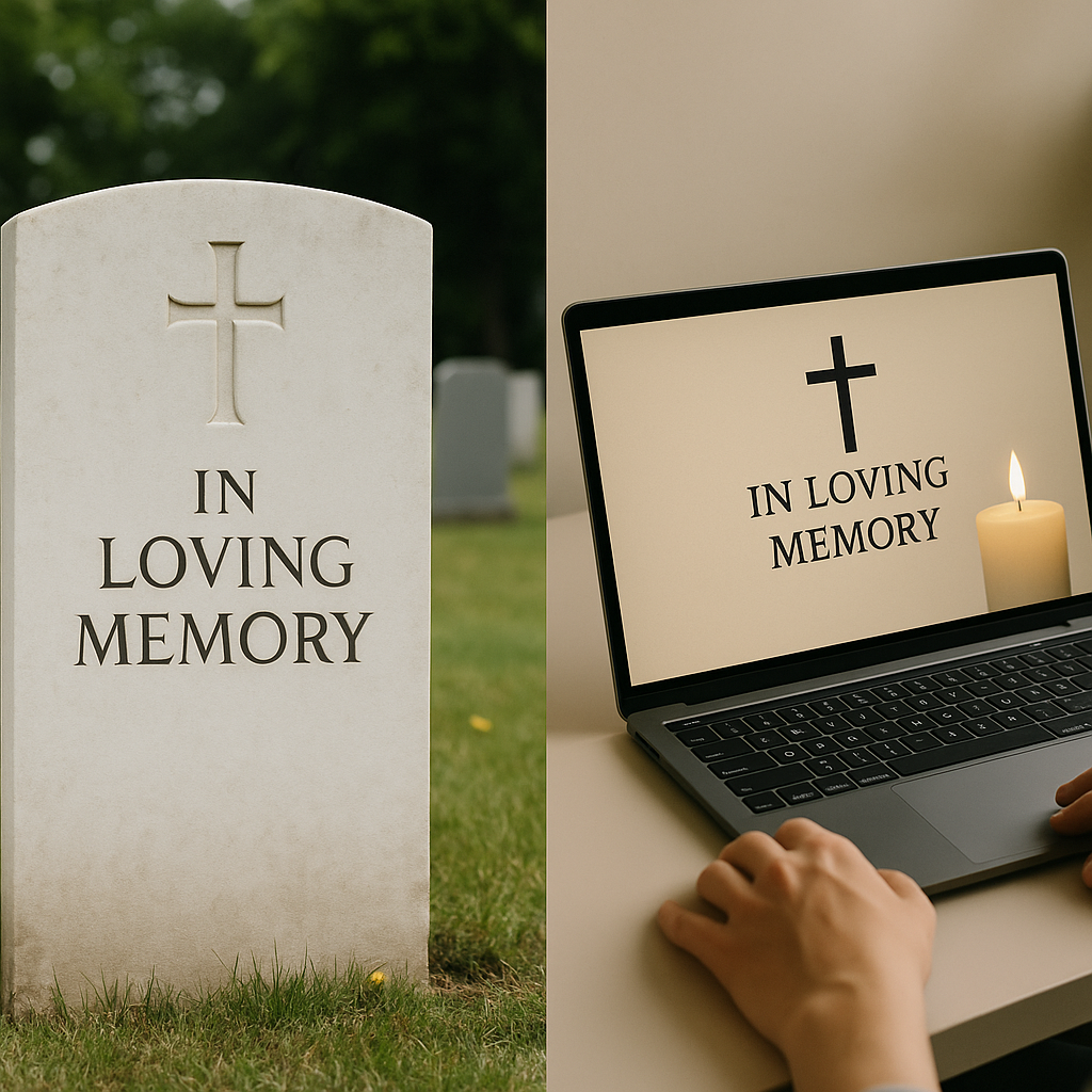 tomba reale versus cimitero virtuale su computer